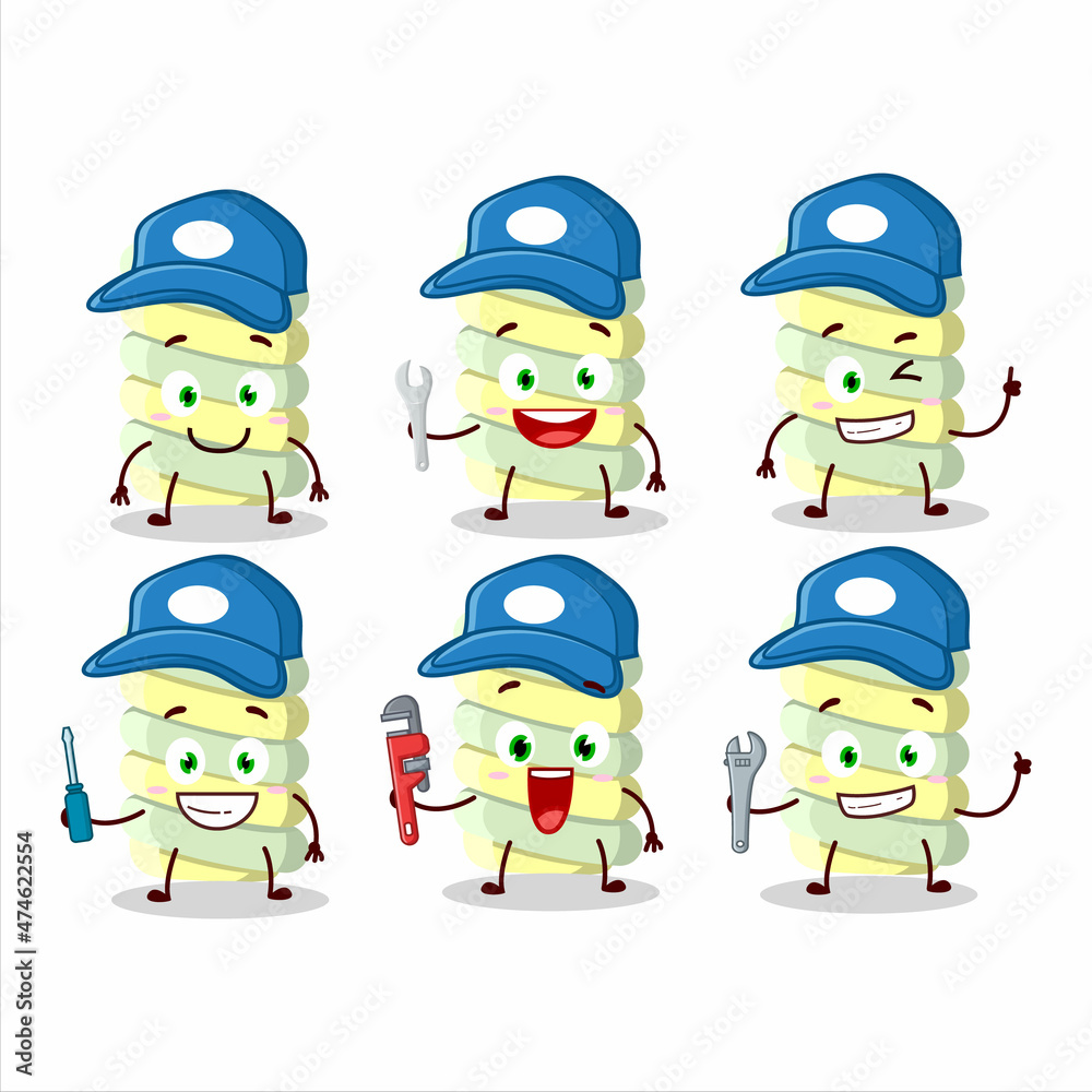 mechanic yellow marshmallow twist cute mascot character with pliers mechanic yellow marshmallow twist cute mascot character with pliers