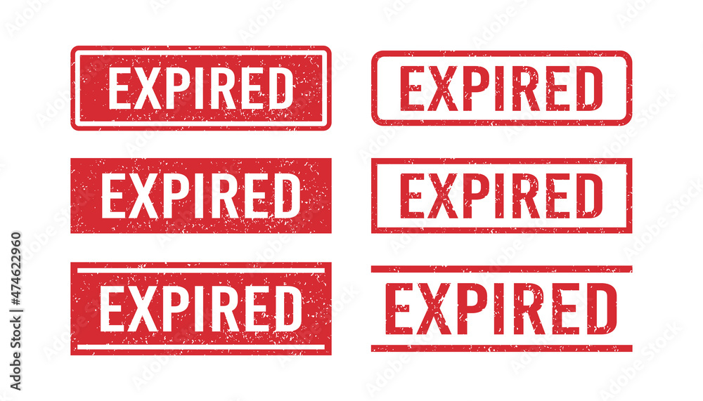 Red grunge expired rubber stamps. Expiration date stamps. Grunge