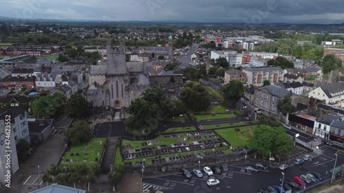 Aerial shot took by drone flying over Limerick City Centre, in county Limerick, Ireland photo