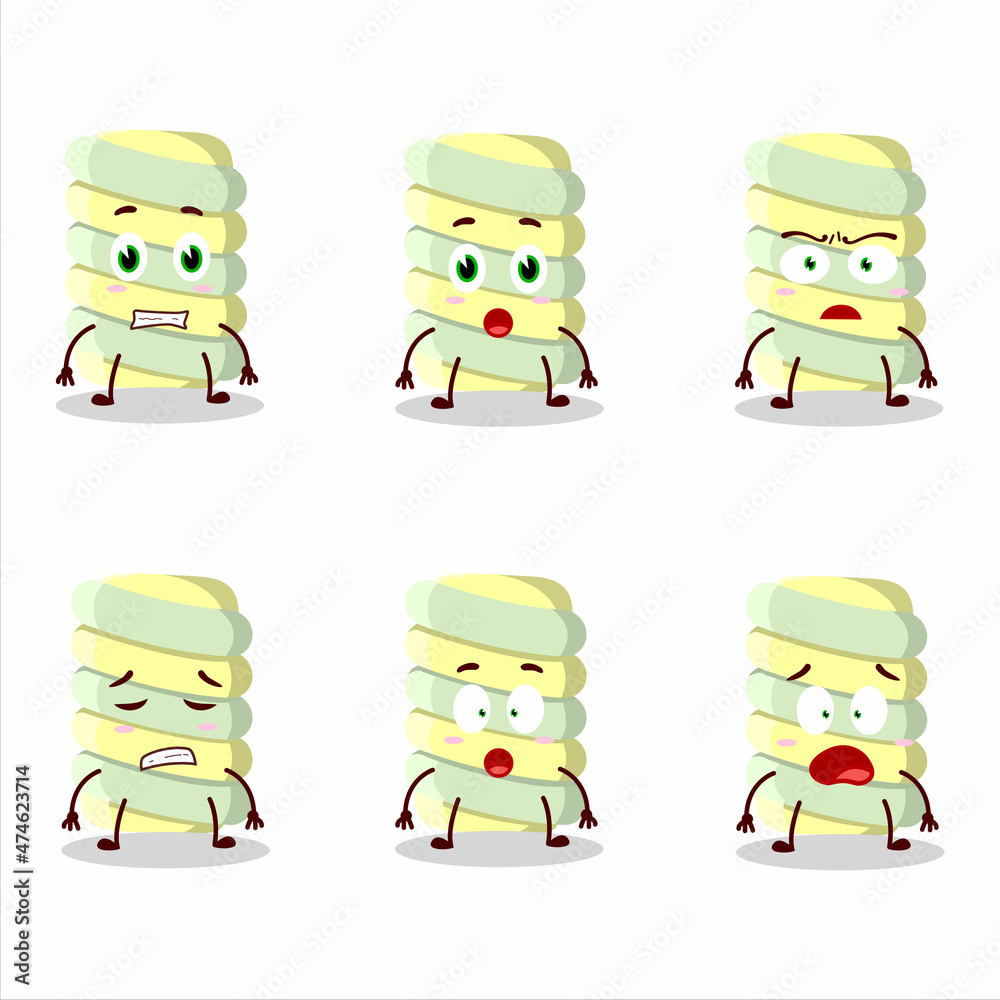 Character cartoon of yellow marshmallow twist with scared expression