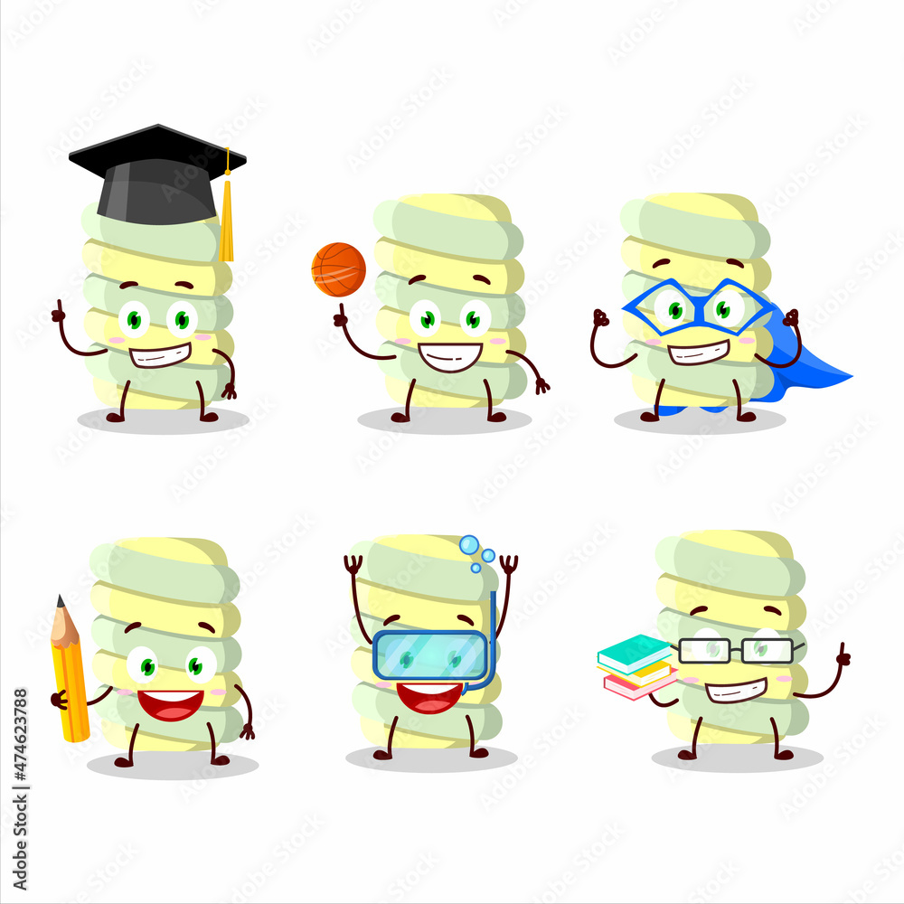 School student of yellow marshmallow twist cartoon character with various expressions School student of yellow marshmallow twist cartoon character with various expressions