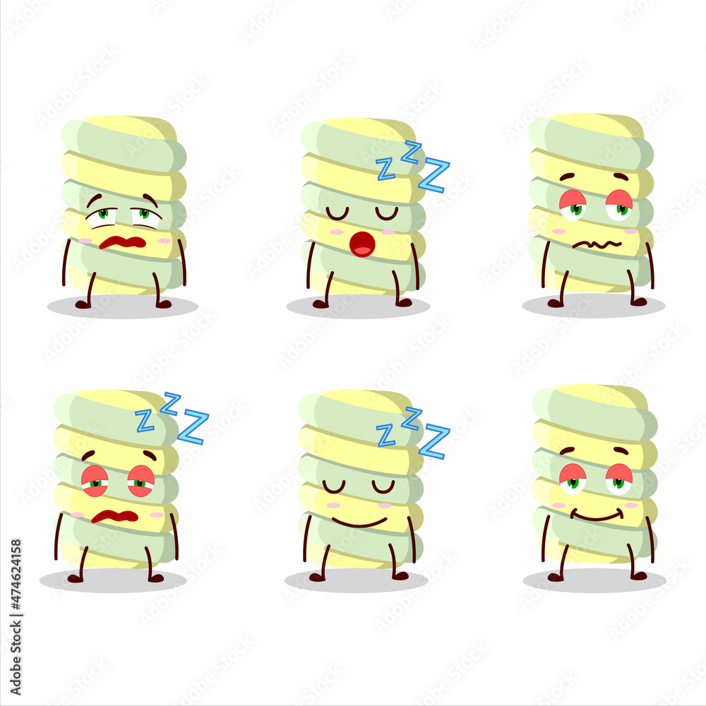Fototapeta premium Cartoon character of yellow marshmallow twist with sleepy expression