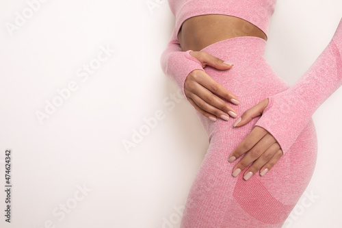 Wallpaper Mural Cropped close up body of fit black woman wearing sport top diet fitness and healthy lifestyle concept. Torontodigital.ca