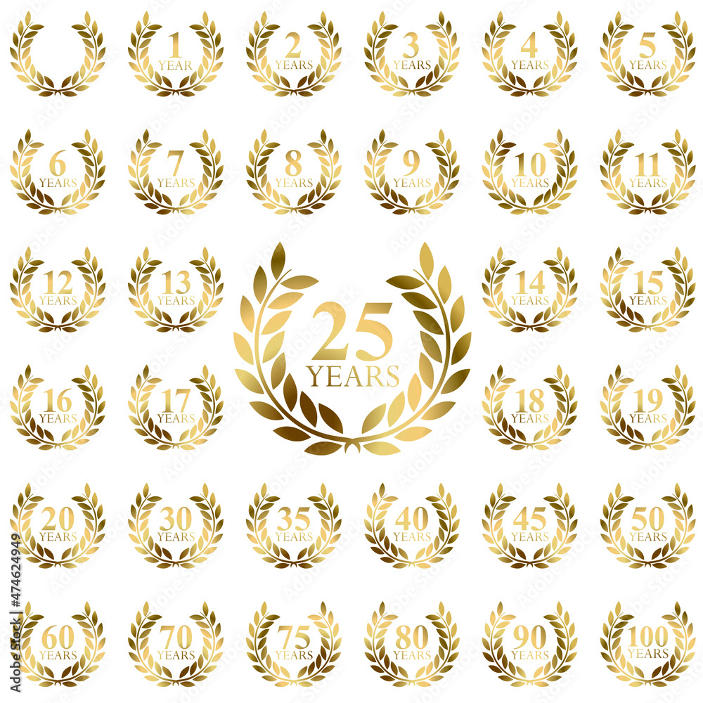 Vector laurel wreath collection for jubilee  - obrazy, fototapety, plakaty 