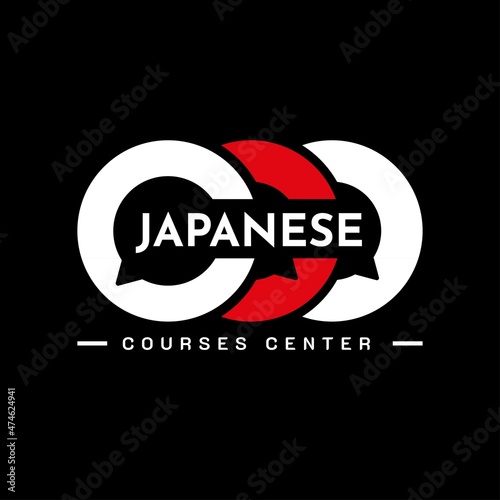 Learning Japanese Language Class Logo. language exchange program, forum, and international communication sign. With Japan Flag. Premium and luxury illustration vector