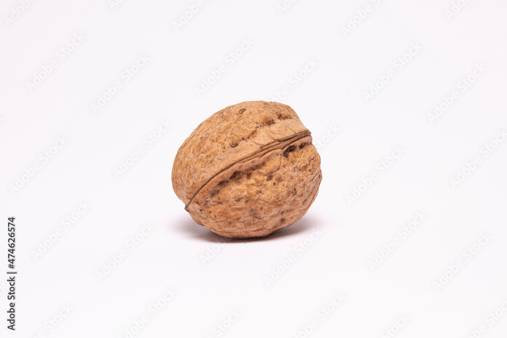 Walnut on a white background. in a shell, Organic food, nutshell Walnut on a white background. in a shell, Organic food, nutshell
