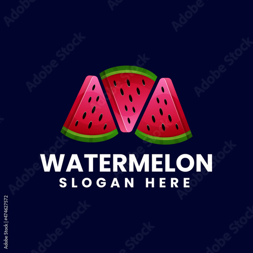 Vector Logo Illustration Watermelon Gradient Colorful Style.