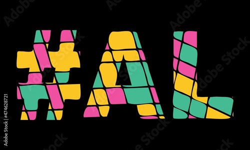 AL Hashtag. Tricolor isolated letters from contrast flowing fluid shapes. 3 colored Hashtag #AL is abbreviation for the US American state Alabama for social network, web resources, mobile app