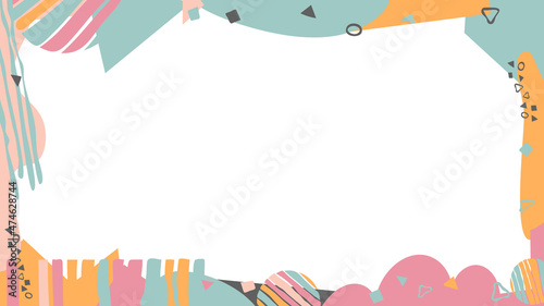 Abstract organic template. 16x9 frame. Smooth colored doodle shapes. Abstract frame template for social network, media, story, mobile phone, apps, telephone, greeting card. Stock vector image