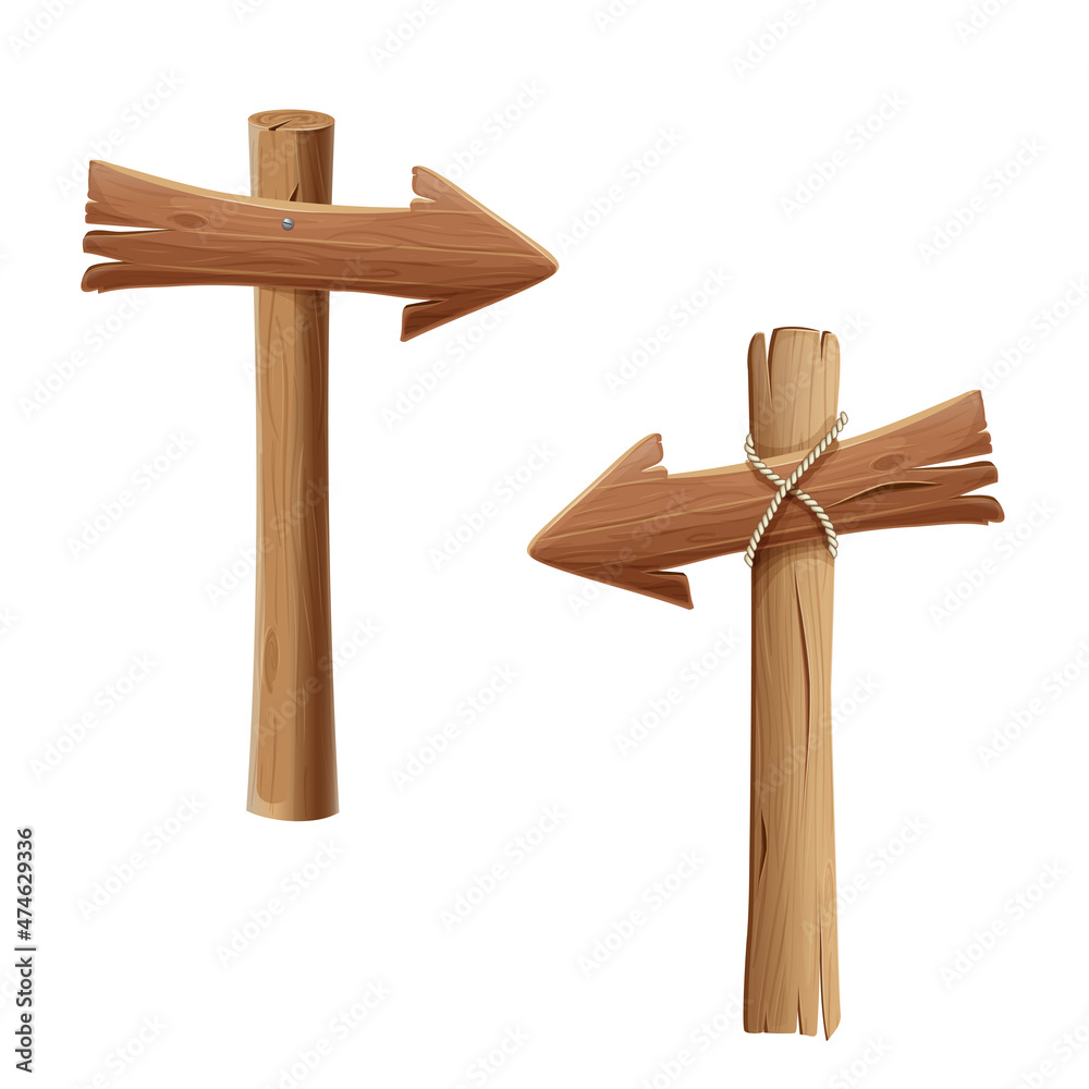 wooden arrow signs isolated on white. realistic guide post, road sign ...