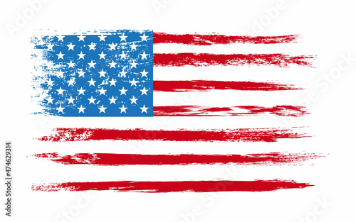 Flag of USA American flag in grunge style on white background, independence, memorial, president day