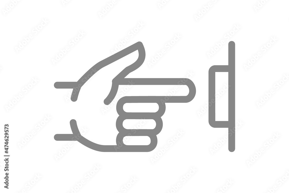 Finger presses the button line icon. Ring the doorbell symbol Finger presses the button line icon. Ring the doorbell symbol