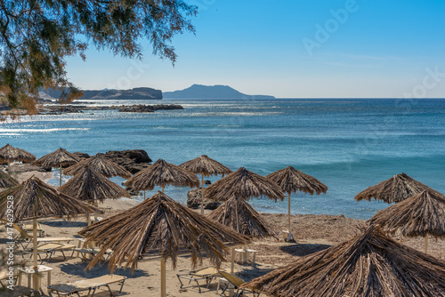 Little Triopetra is a beach at the south-side of Crete. The settlement consists of several taverns and cottages. The beach takes its name from a rock formation reaching into the sea photo