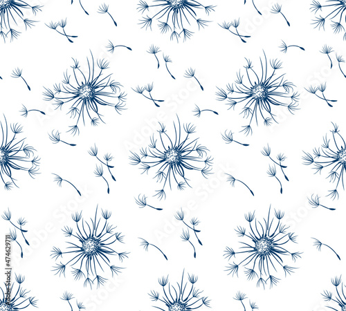 The Seamless blue background with field dandelion.
