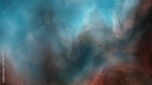 nebula gas cloud in deep outer space, science fiction illustrarion, colorful space background with stars 3d render