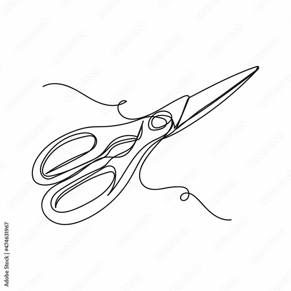 Vector abstract continuous one single simple line drawing icon of kitchen scissor in silhouette sketch. Vector abstract continuous one single simple line drawing icon of kitchen scissor in silhouette sketch.