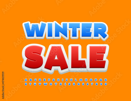 Vector seasonal banner Winter Sale with modern Alphabet Letters and Numbers set. Creative Red Font