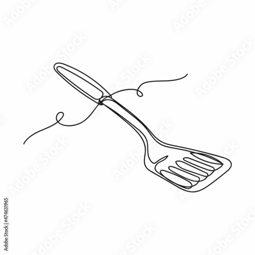 Vector abstract continuous one single simple line drawing icon of kitchen spatula in silhouette sketch.