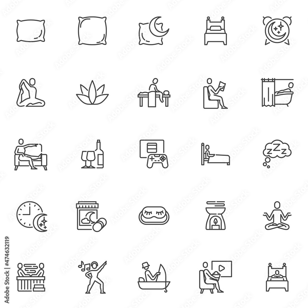 Relax and entertainment line icons set Relax and entertainment line icons set