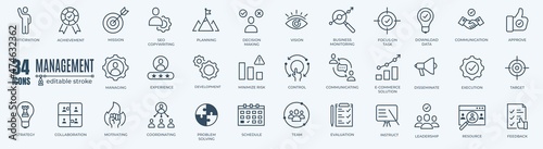 Management web icons in line style. Media, teamwork, business, planning, strategy, marketing. Vector illustration.