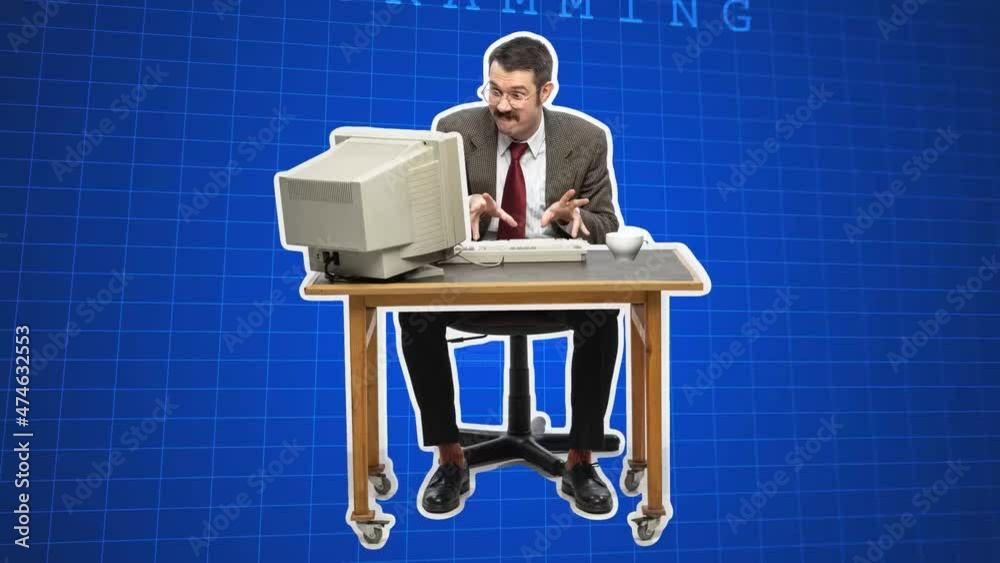 custom made wallpaper toronto digitalFunny man typing text on a computer keyboard. Freelancer or office worker writing letters, using internet at home. 4k. Stop motion design, 2D animation. Business concept