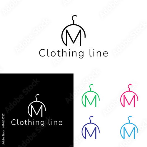 Fashion vector logo. Clothing line logo design. Letter M letter logo. Tailor emblem. Wardrobe icon