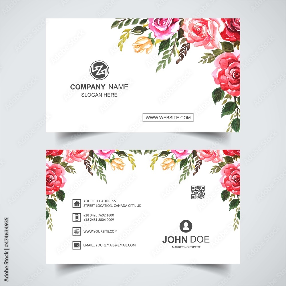 Beautiful watercolor flower with business card template design Stock ...