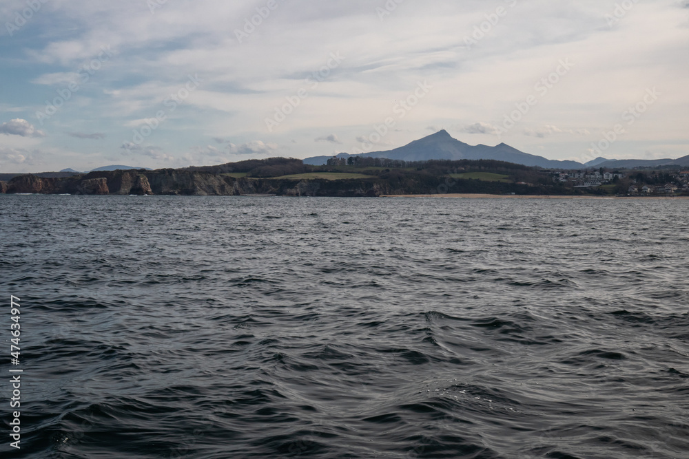 Mountain La Rhune, seen from the ocean, basque country, france