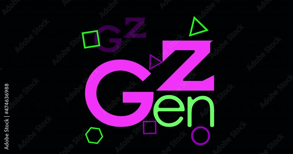 animated lettering logo generation z on a dark background with geometric shapes with ultraviolet light