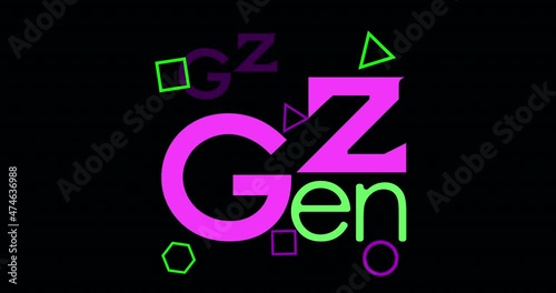 animated lettering logo generation z on a dark background with geometric shapes with ultraviolet light