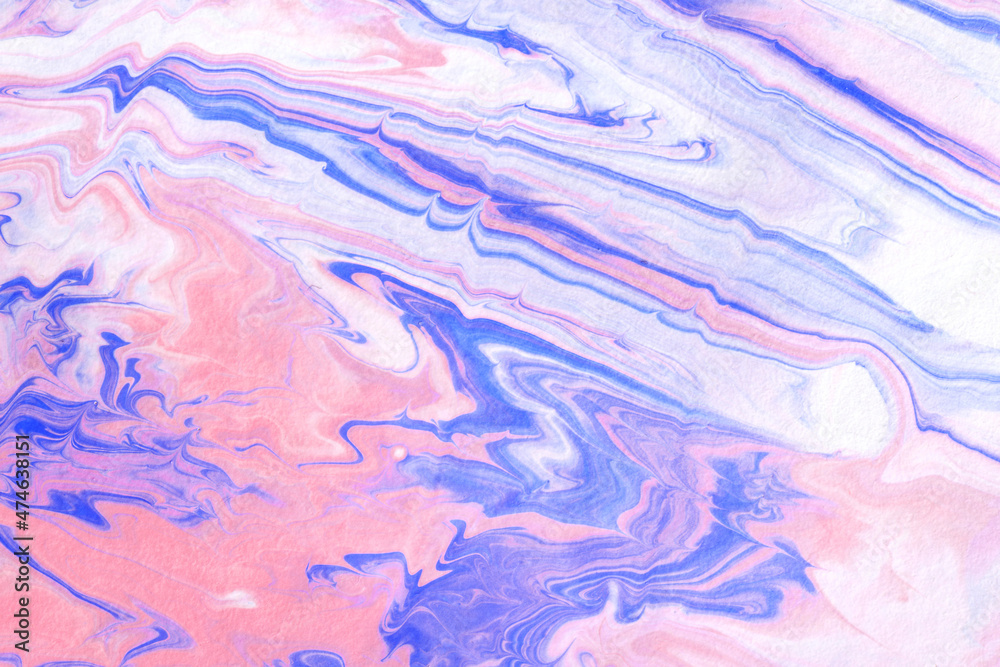 Fototapeta premium Acrylic texture made in liquid pour technique. Background in pink, white and purple colors.