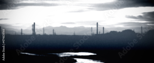 和紙　シルエット　風景　水墨画