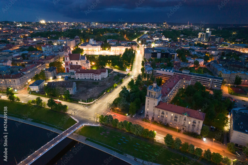 Fototapeta premium Aerial summer spring night view of Vilnius, Lithuania