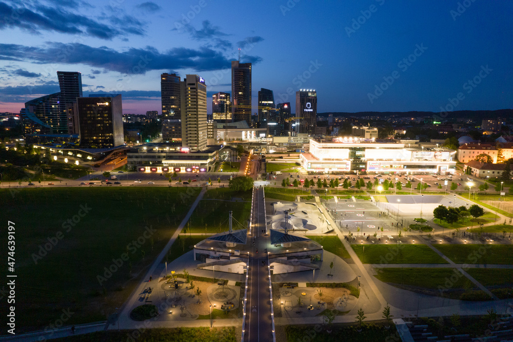 Fototapeta premium Aerial summer spring night view of Vilnius, Lithuania