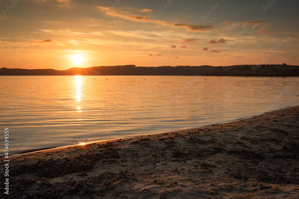 beautiful sunset scenery above the lake in south west of france, les landes beautiful sunset scenery above the lake in south west of france, les landes
