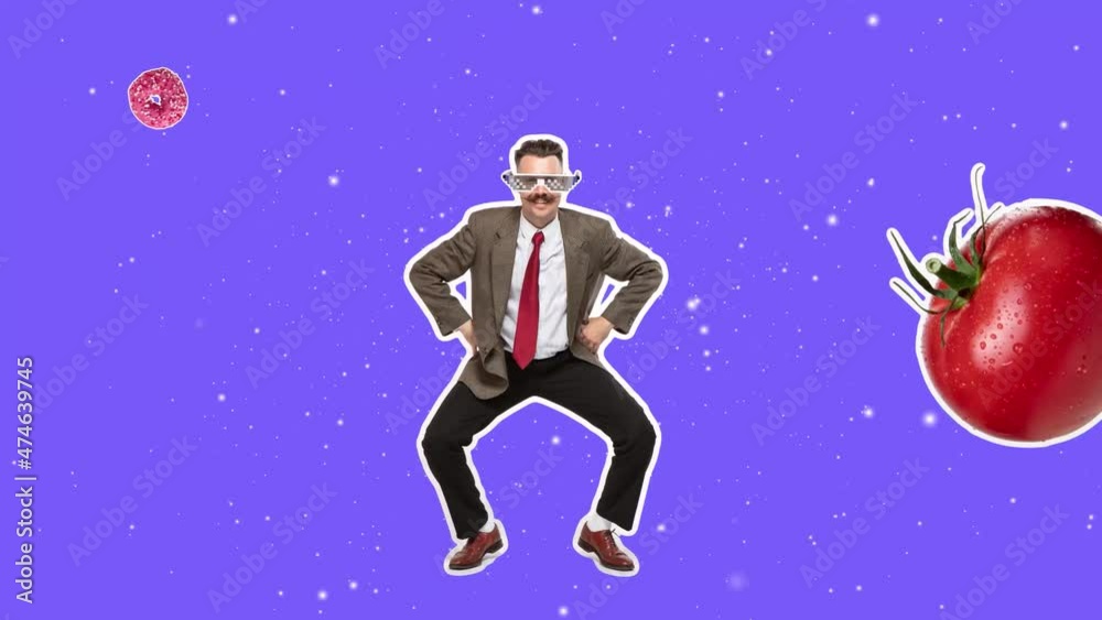 custom made wallpaper toronto digitalHappy dance. 4K Minimal animation motion design. Funny smiling dancing man. Pop and mood. Retro businessman in stop motion, 2D, modern, conceptual, contemporary pop art collage. Party, business
