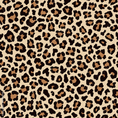 Leopard seamless pattern, beige brown spotty fur. Vector