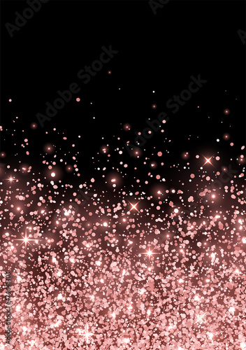 Sparkling scattered rose gold glitter flyer. Vector