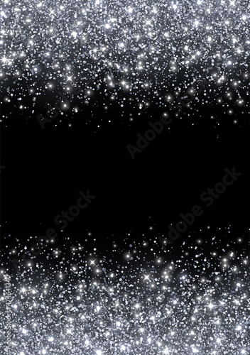 Holiday flyer silver glitter on black background. Vector