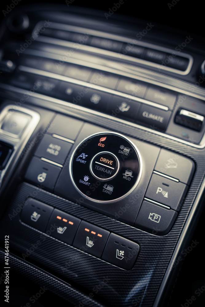Modern car drive mode selector button Modern car drive mode selector button