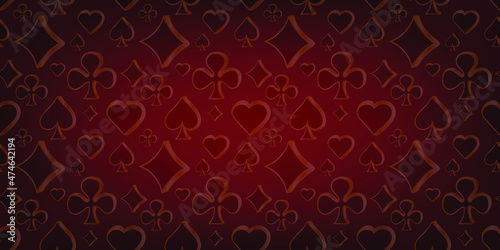 Poker and casino playing card Background in red. Blank poster and banner template. Vector illustration.
