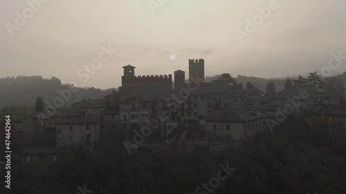 Aerial footage drone view of Arquà Petrarca, a beautiful medieval town, unesco heritage in northern italy // no video editing photo