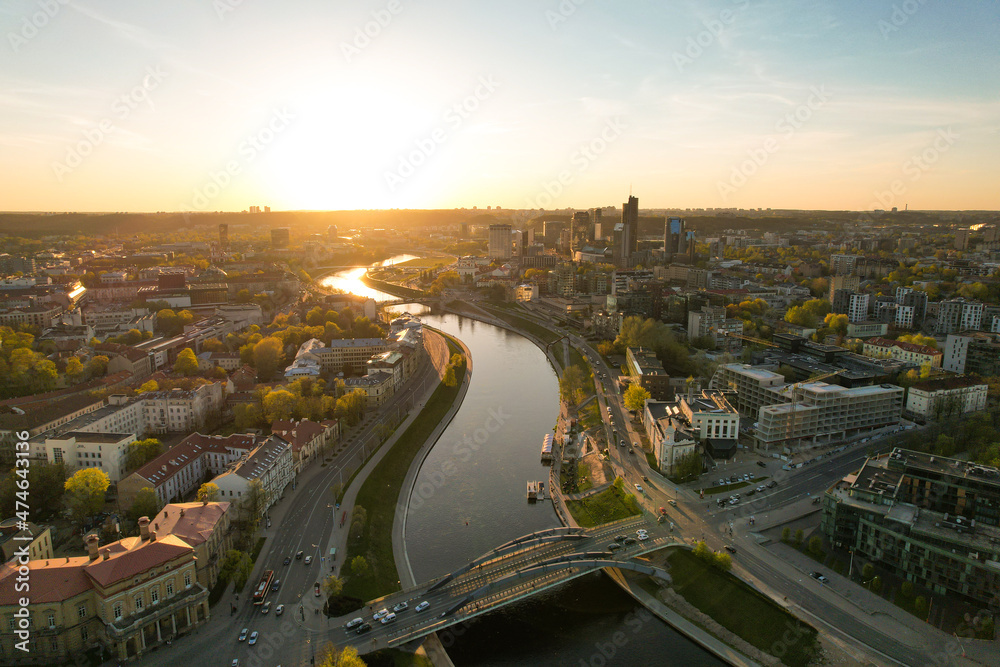 Obraz premium Aerial spring evening view in sunny Vilnius old town