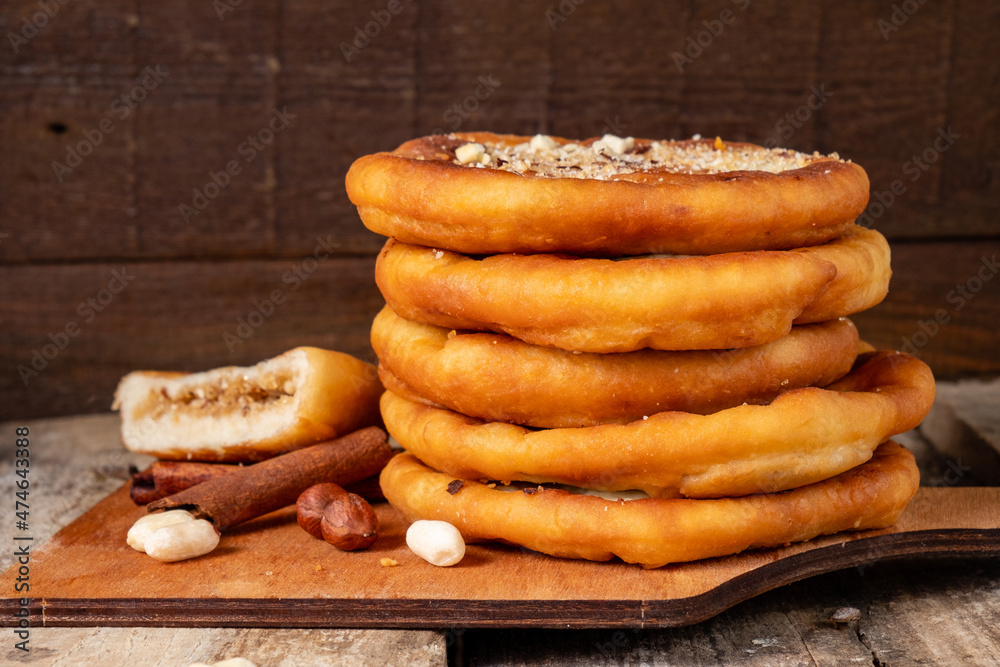 Traditional south korean sweet street food hotteok on wooden background