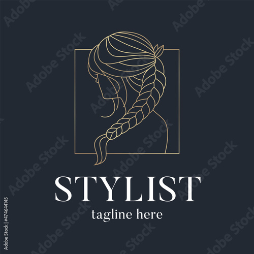 Beauty braided hair stylist salon women logo lineart templates