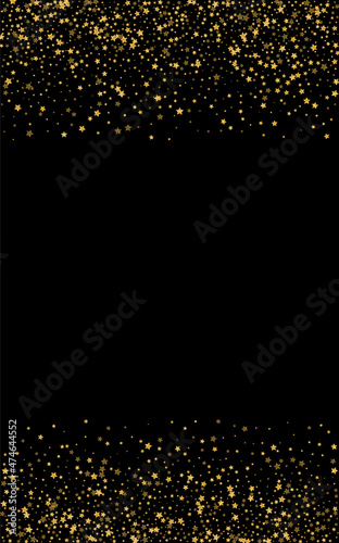 Shiny Sequin Background Black Vector. Confetti Reflection Card. Yellow Heap. Light Frame. Gold Stars Celebrate.