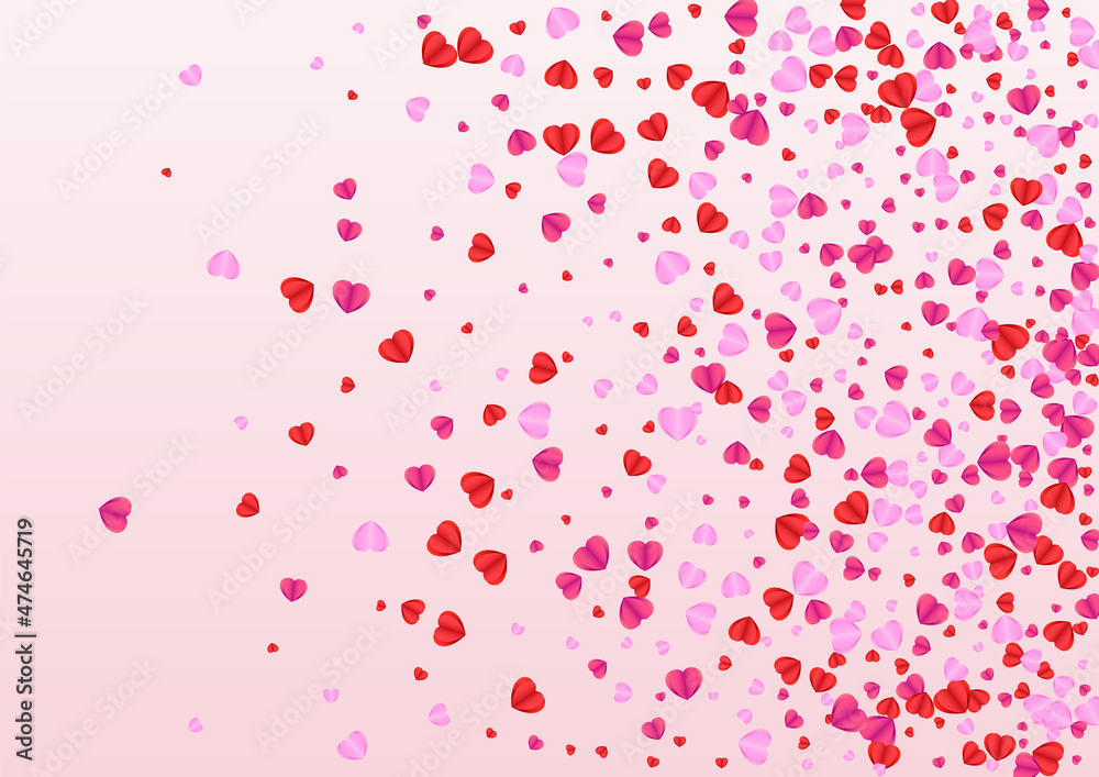 Tender Heart Background Pink Vector. Blank Illustration Confetti. Fond Sweetheart Backdrop. Red Confetti Falling Frame. Pinkish Decor Pattern.