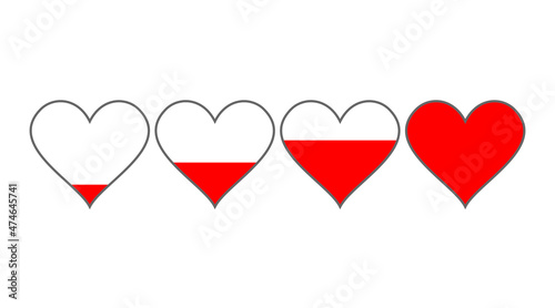 Red shape hearts icon on a white background. Vector set of interface life health bar in video game.