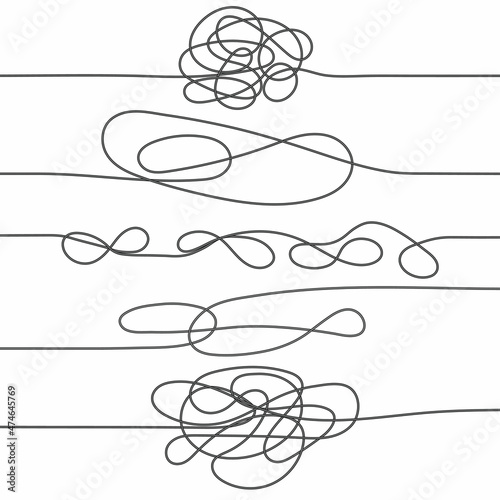 Abstract tangled texture. Random chaotic lines. Hand drawn object from the beginning and the end. Vector illustration.