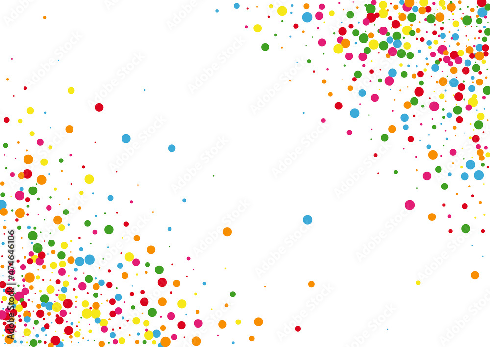 Orange Circle Blast Illustration. Confetti Random Background. Blue Colorful Round. Red Happy Dot Texture.
